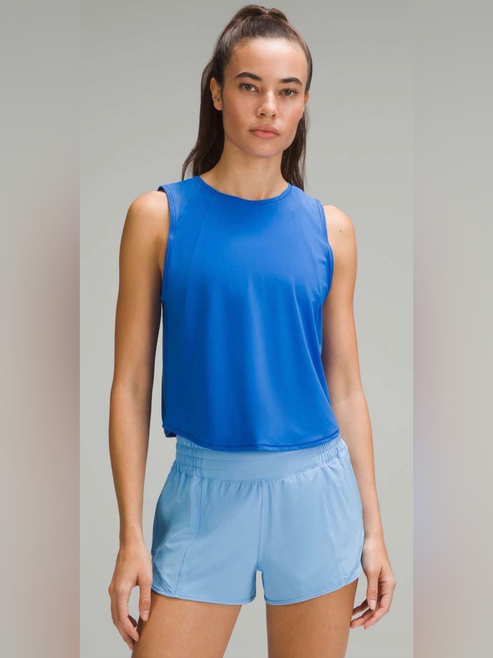 Lululemon Sculpt Cropped Tank Top Blazer Blue Tone Mesh Athletic | Size 12